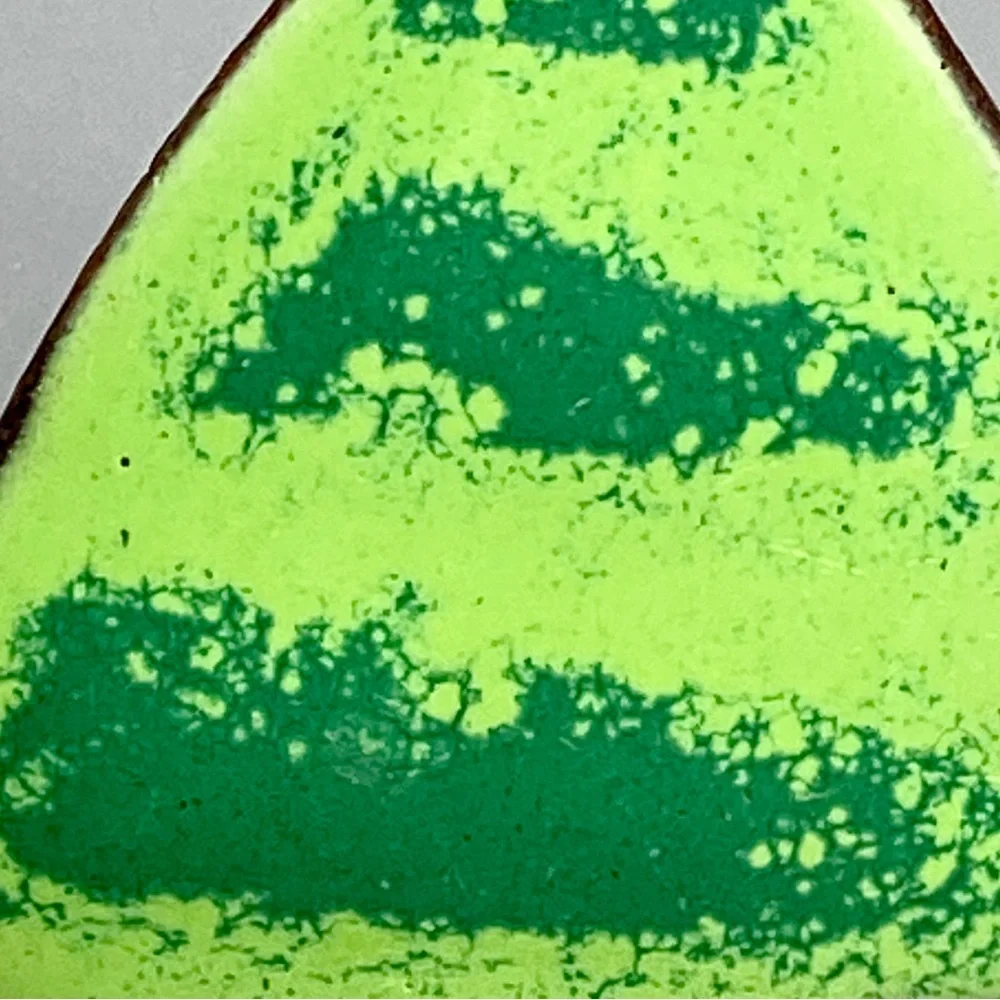 Vintage Enamel Copper Triangle Pin One of a Kind Green Lime & Kelly - Picture 8 of 9